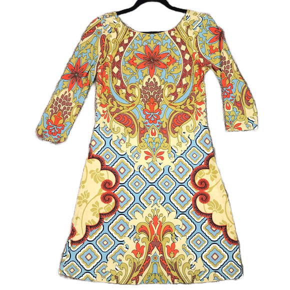 Joyous & Free Dresses & Skirts - Joyous & Free Paisley Beaded 3/4 Sleeve Scoop Back Stretch Knit Shift Dress XS